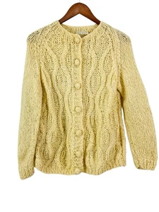 Damen Vintage Italienische Mohair Wolle Flauschige Strickjacke Pullover Ecru Größe S M 60er - Bild 1 von 11
