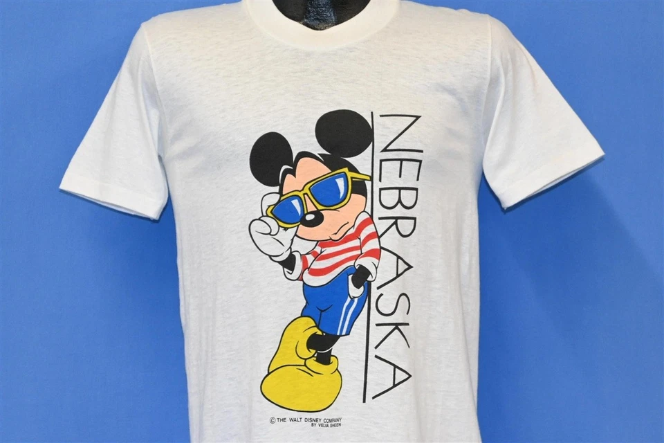 vintage 80s WALT DISNEY MICKEY MOUSE NEBRASKA CARTOON WHITE t-shirt SMALL S - Image 1 of 4