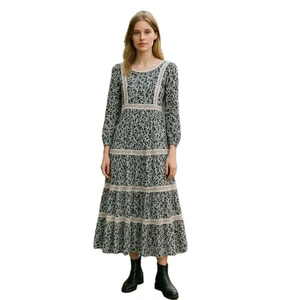Attic Salt Womens Midi Dress M Floral Cottagecore Lace Modest Prairie Homestead - Picture 1 of 12