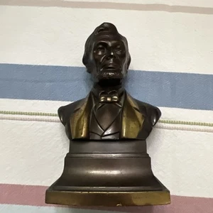 PRESIDENT ABRAHAM Lincoln Vtg METAL BRASS/BRONZE BUST FIGURINE PMC 51/2” Tall - Picture 1 of 6