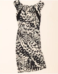 KAREN MILLEN Womens Bodycon Dress UK 10 Small White Animal Print AJ01 - Picture 1 of 3