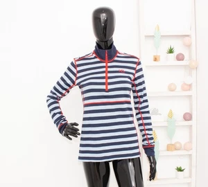 KARI TRAA 100% Merinowolle Top Zip High Neck Blau Gestreift Thermo Base Layer L - Bild 1 von 8