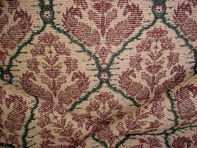 7-1/4Y KRAVET 18428 MAROON GREEN CREAM SPANISH FLORAL LATTICE UPHOLSTERY FABRIC - Image 1 of 4