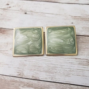 Pendientes de Clip Vintage - Remolino Verde Grande Cuadrado Declaración - Imagen 1 de 4
