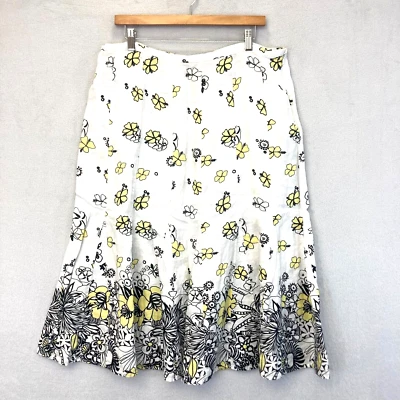 JM Collection 100% Linen Midi Skirt Size 18 White Floral A-Line Western Summer - Image 1 of 4