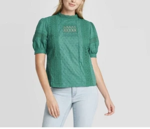 New Universal Thread Peasant Top Blouse Womens Size Medium Green - Imagen 1 de 5