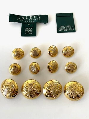 (12) Ralph Lauren Gold Logo Round Polo Horse Equestrian Replacement Buttons GUC - Image 1 of 4