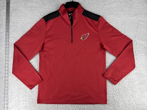 NFL Team Apparel Sweater Mens Medium Red Black 1/4 Zip Mock Neck Polyester Cover