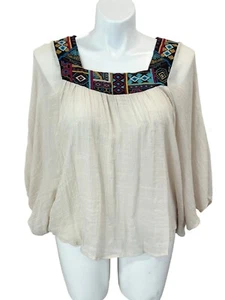 Blusa Anthropologie Flying Tomato Mujer 2XL Cuello Cuadrado Boho Bordada Crema - Imagen 1 de 7