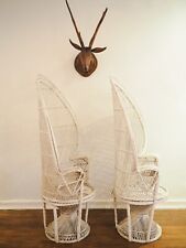 Set of 2 White King Vintage Peacock Rattan Chair (Local pickup only)
