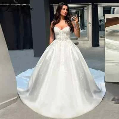 Шикарный белый слоновой кости свадебные платья атласный Sweep поезд с плеча свадебные платья - Изображение 1 из 4