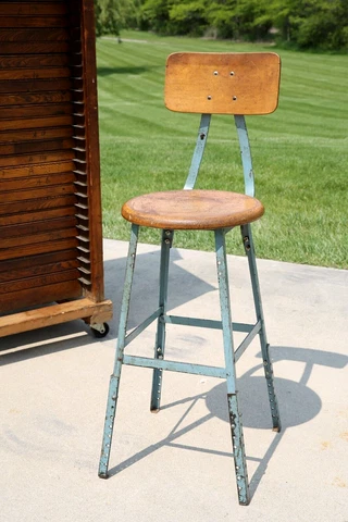 industrial drafting chair vintage metal bar stool wood seat backrest Cover