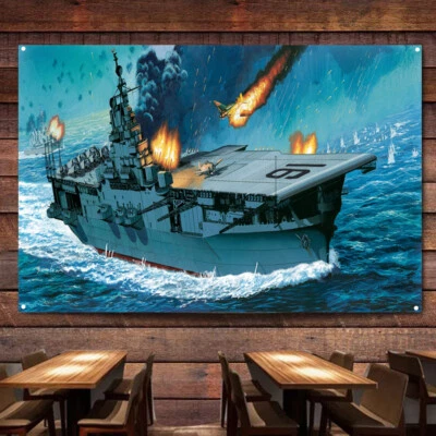 USS Lexington CV-16 Aircraft Carrier Prints Artwork Flag Battleship Art Poster - Image 1 of 4