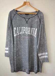 EX YOURS GREY ACID WASH DESIGN CALIFORNIA SLOGAN OVERSIZED TOP PLUS SIZE16-30/32 - Picture 1 of 11