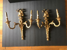 Pair of antique bronze wall sconces/Gold/Louis XV/France C.1920/2 Lights/large