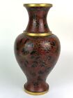 Vintage Chinese Floral Black & Brown Cloisonne Enamel Vase 8-1/4"