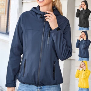 Womens Waterproof Hoodies Raincoat Ladies Outdoor Wind Rain Forest Jacket Coat - Picture 1 of 27