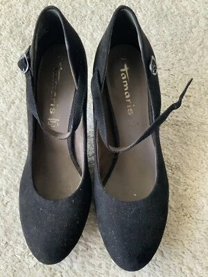 Zapato Tamaris Para Mujer Gamuza Cuero Mary Jane Correa Negro Talla EU 40 / US 9 Foto 1 de 4