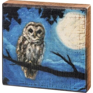Primitives by Kathy Spooky Owl and Moon Halloween Rustic Fall Wood Block Sign - Picture 1 of 4