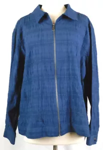Keren Hart Woman's Full Zip Shirt Jacket Blue Crinkled Fabric Size 1X Collared - Picture 1 of 8