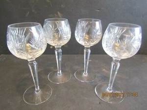 4 HOCK BOHEMIAN-CZECH-PINWHEEL- CUT CRYSTAL BALOON WINE GLASSES 7.1/2" TALL - Picture 1 of 3