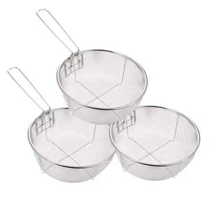 2x Round Mesh Fry Basket Stainless Steel Chip Basket 16 20 22cm Removable Handle - Picture 1 of 8