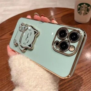 For Xiaomi OPPO 3D Lucky Cat Cute Cartoon Holder Plating Phone Back Case Cover - Picture 1 of 13