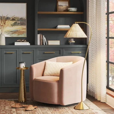 Gooseneck Floor Lamp with Natural Shade Brass - Threshold: Adjustable, - Image 1 of 4