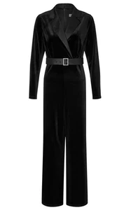 New Monsoon Black Velvet Jumpsuit UK 16 Wide Leg Belted Formal Tuxedo Style - Picture 1 of 10