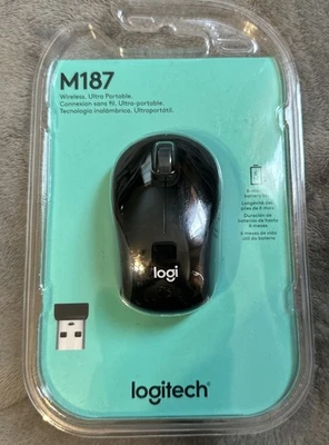 Logitech M187 BLACK Mini Wireless Scroll Optical Mouse w/Nano USB Receiver New - Image 1 of 3