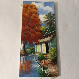 Tropical River House by Ramon Rosario – Original Caribbean Painting 18x8 - Picture 1 of 10