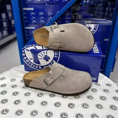 NEW Birkenstock Boston Unisex Taupe Suede Leather Soft Footbed Narrow Size 35-46 - image 1 of 4