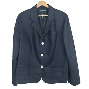 LAUREN Ralph Lauren Womens 16W Preppy Old Money Coastal Grandma Linen Blazer - Picture 1 of 10