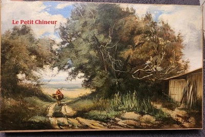 Tableau toile Peinture à l'huile ZET MICHELL Pêcheuse âne Bretagne bord de mer - Photo 1/4