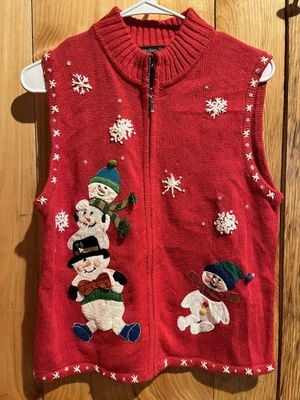 Colete Suéter Hampshire Studio Natal Zíper Completo com Boneco de Neve Brincalhão Tamanho Pequeno M - Imagem 1 de 2