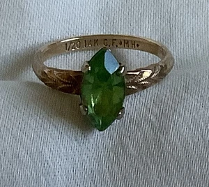 1/20 14K G.F. Gold-gefüllter grüner Peridot Ring Größe 4 gemarkt MH (McGrath-Hamin) - Bild 1 von 6