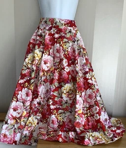 Lindy Bop Red Mix Bold Floral Cotton Very Full Skirt Size 22 - Picture 1 of 7