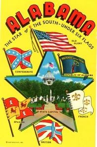 Alabama, la estrella del sur, bajo seis banderas, 1958, UNP, excelente -- postal - Imagen 1 de 2