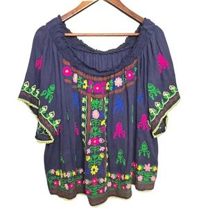 Ruby Yaya Embroidered Floral Peasant Blouse Off Shoulder Top XL - Picture 1 of 9