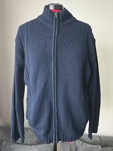 WoolOvers Herren blau 100 % Wolle Lammwolle durchgehender Reißverschluss Strickjacke Medium M - Bild 1 von 12