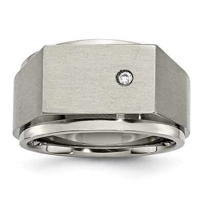 Chisel Titanium Brushed and Polished CZ Square Signet Ring TB427 - Image 1 of 4