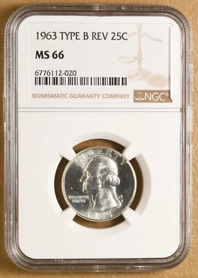 1963 Washington Silver Quarter 'Type B Reverse' NGC MS66 - Image 1 of 4