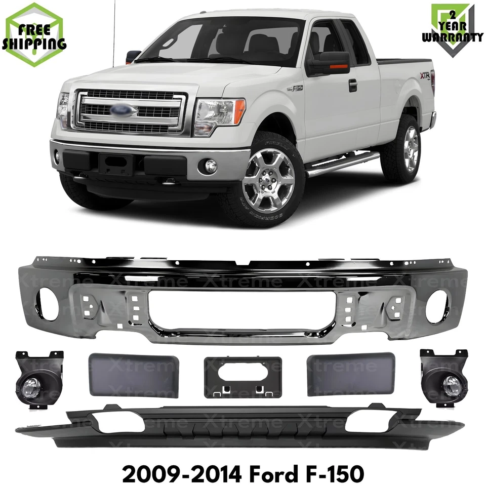 Front Bumper Chrome Steel & Fog Lights Assembly Kit For 2009-2014 Ford F-150 Foto 1 de 4