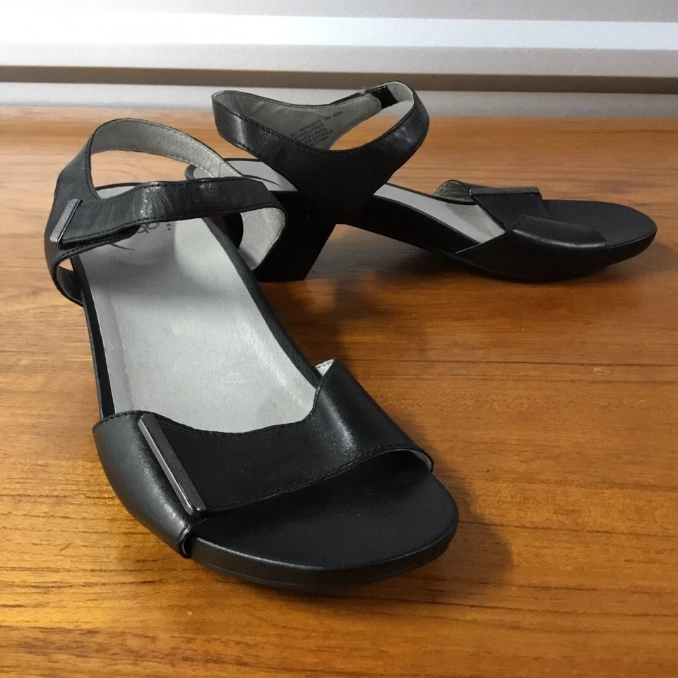 Abeo Women Ruby Black Leather Mid Heel Comfort Strappy Sandal Size 10N - Image 1 of 4
