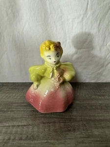 Vintage Hull Ceramic Pottery Succulent  Planter Girl In Dress Pink and Yellow - Picture 1 of 2