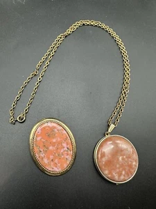 Vintage Jaspis Stein Brosche Anhänger Medaillon Halskette Lot 1 signiert Sarah Coventry - Bild 1 von 18
