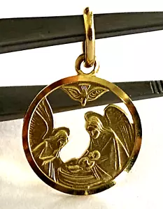 14K Italy Solid Yellow Gold Mother Mary And Jesus Ladies Or Child Pendant Charm - Picture 1 of 15