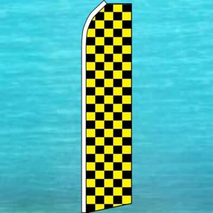YELLOW & BLACK CHECKERS CHECKERED FLUTTER FLAG Tall Curved Event Feather Swooper - Picture 1 of 4