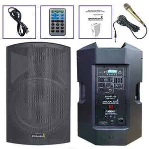 15" Powered 2-Way Audio TWS Bluetooth Speaker W/ Metal Dynamic Wired Microphone - Picture 1 of 24