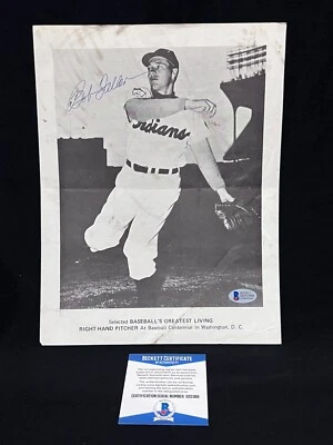 BOB FELLER INDIANS SIGNED AUTOGRAPH PAPER MAGAZINE CUT BECKETT BAS COA D25399 - Image 1 of 4